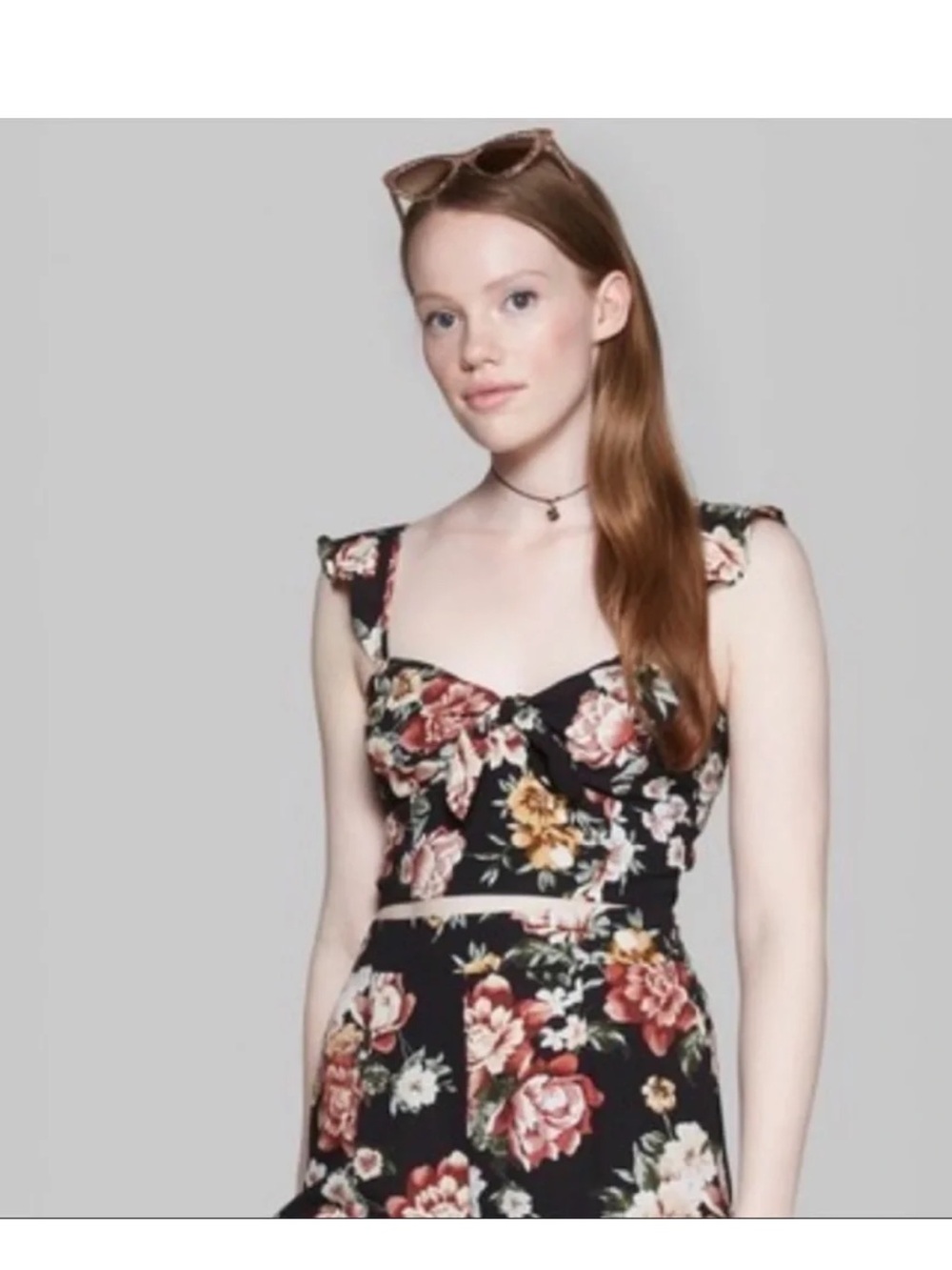 Wild Fable Floral Ruffle Crop Tank Top Sz M Black Brown